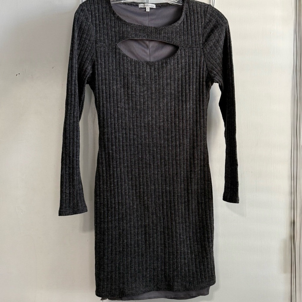 Charlotte Russe Women's Long Sleeve Mock Neck Grey Marled Mini Dress - M